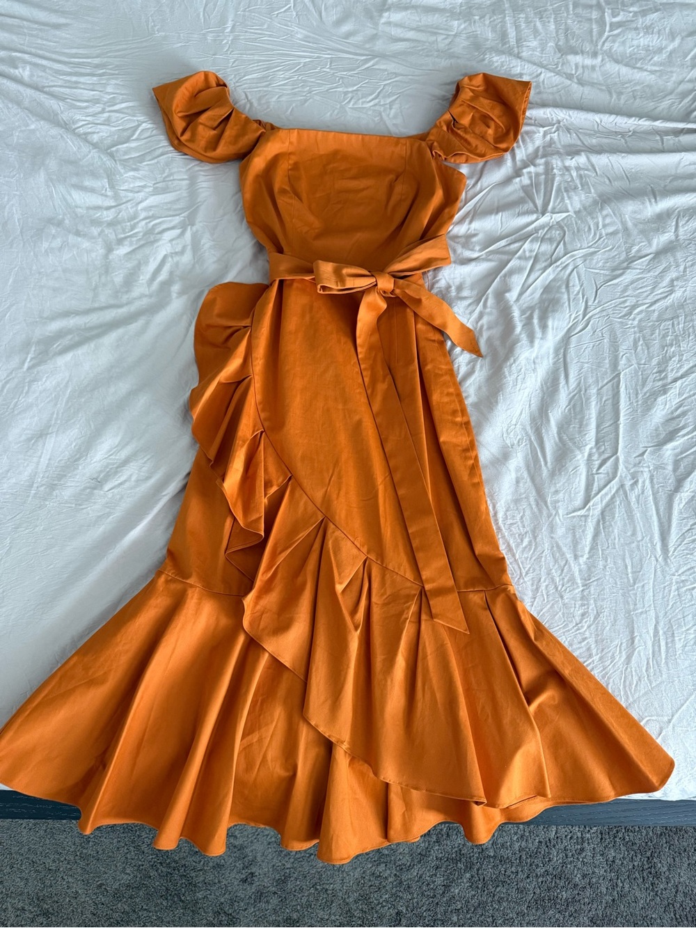 ANTONIO MELANI Orange Ruffle Maxi Dress with Waist Tie